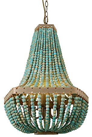 Newrays Holzperle fünfeckiger Kronleuchter Anhänger grau Blau Finishing Bohemian Boho Beachy Deckenleuchte Leuchten