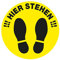 Bodenschild als auffälliger Signal-Wartepunkt-Aufkleber und Kunden-Leitsystem „Hier Stehen“ (30 x 30 cm)