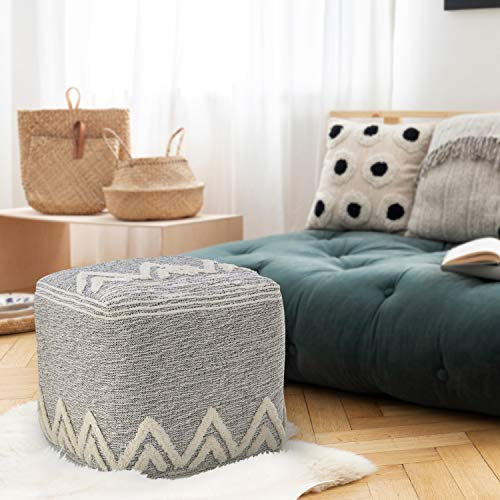 LR Home Moderner gesteppter Pouf mit geometrischen Spitzen, grau/weiß, 40,6 x 40,6 x 40,6 cm