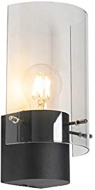 Qazqa - Moderne Wandleuchte schwarz mit Rauchglas - Vidra I Schlafzimmer - Rund - LED geeignet E27