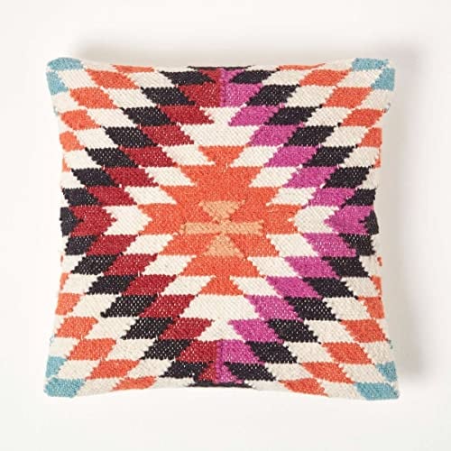 Homescapes Buntes Kelim Kissen Manila, Deko-Kissen 45x45 cm, Teppich-Kissen mit Füllung, handgewebtes Kissen mit Muster
