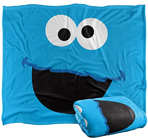 LOGOVISION Selky Touch Superweiche Kuscheldecke, Motiv: Sesame Street Cookie Monster Face, offizielles Lizenzprodukt, 152 x 127 cm