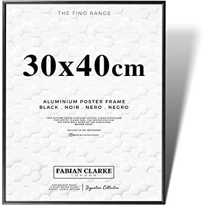 Fabian Clarke London® Cornice portafoto in alluminio nero, 30 x 40 cm, con vetro di sicurezza
