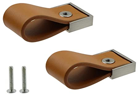 Möbelgriff Ledergriff Schrank Türgriffe Ziehen Möbelbeschläge - 2 Stück 128mm Aluminium loptik Möbel Schranktür Küchenschrank Relinggriff Ziehen für Küchenschränke, Braun Lederschlaufe Griff