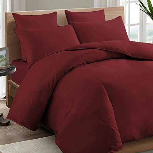 Pizuna Rio-Rot 600 Fadenzahl Baumwolle Bettwäsche Set, 200x200 + 70x90, 100% Langstaple Baumwolle Mako Satin, 3-teilig, Queen/King, Rot