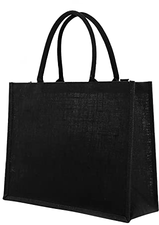 Large Natural Jute Carrier Bags Reusable Shopping Bags with Strong Handle Eco Friendly Shopper Storage Bags Groceries Tote Bag Foldable Food Bags Black, Brown