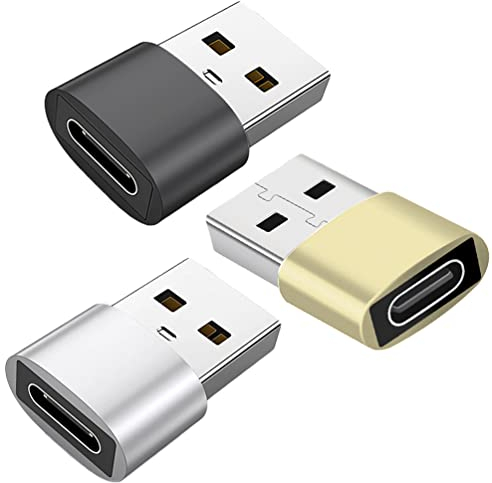 USB C Buchse auf USB Stecker Adapter 3 Stück, USB-C zu USB-A OTG Adapter Kompatibel mit iPhone 11 12 13 Pro, Samsung Galaxy S22 S21 S20, MacBook, PC, im Auto und Mehr (Schwarz Gold Silber)