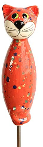 Manufaktur Lichtbogen Gartenfigur Katze aus Keramik 30 cm rot