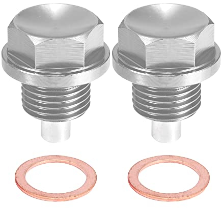 A ABSOPRO 2 Sätze Ölablaßschraube mit Dichtring Magnetische Ölablassschraube Motorölwannen Silber M16x1,5