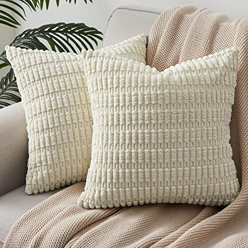Topfinel 2 Piezas Funda de Cojín 45x45 Pana Suave Cadena de Grasa Funda de Almohadon Decorativa Hogar Salon Cama para Sillas Sofa Jardin Dormitorio de Casa Sala de Estar Modernos Crema