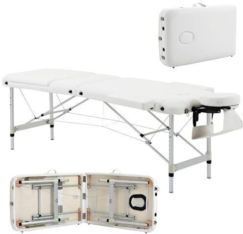 HOMCOM Lettino da Massaggio Pieghevole ad Altezza Regolabile, Lettino Professionale per Massaggi in Alluminio e Plastica, 215x81x61-84 cm, Bianco