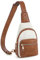 CLUCI Brusttasche Damen Sling Bag, Crossbody Bag damen Klein Umhängetasche diebstahlsicher, Gürteltasche PU Leder, Schultertasche Breiter Gurt für Outdoorsport Reisen Weiß mit Braun