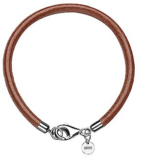 F.ZENI Lederarmband 925 Sterlingsilber Karabinerverschluss Echt leder Armbänder 4mm breit Damen Herren Armband für Anhänger charm 20-21cm DIY Lederschnur Armbänder Schmuck mit Geschenkbox