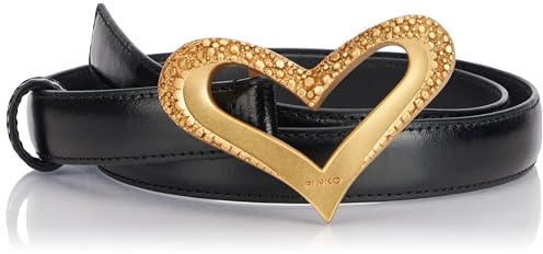 Pinko Damen Love Heart H2 Belt Leder Vintage Gürtel, Z99m_Schwarz Limousine-Chocolate Gold, M