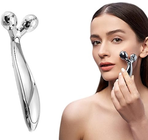 YIDM 3D Gesichtsmassagegerät, Körperabnehmer-Roller: 3D-Gesichtsroller, 360° Rotationsmassageroller, Gesicht Roller Massage Gesichtsroller Muskelentspannung Formend Straffer Anti-Falten (Silber)