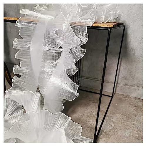 Egurs Weiß Organza Plissee Rüschenborte 13cm × 3 Yard Große Welle Organzaband Dekoration Tüll Besatz Rüschenstoff Organza Geraffter Stoff Mit Rüschen Plissierter Spitzenbordüre Kleidung Zubehör