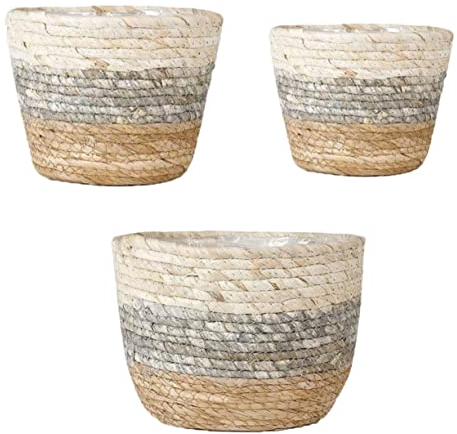 GANAZONO 3st Blumentopf Aus Stroh Tischstroh Gestrickter Blumenkorb Geflochtene Pflanzentöpfe Rattan-pflanzenkorb Geflochtene Blumenvase Hyazinthe Pflanzer Handvase Weide Combo-Platte Gras