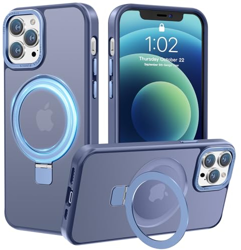 PuyaTeya Magnetic Stand for iPhone 12/12 pro Case, Compatible with Mag-Safe, Military Drop Protection, Anti-scratch/fingerprint Translucent Matte iPhone 12/12 pro Phone Case (Light Blue)