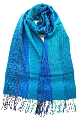 YARAWI Baby Alpaka Schal für Damen Schönes Mode-Accessoire Made in Peru Extrem weich, warm und hypoallergen, Blautöne, Large