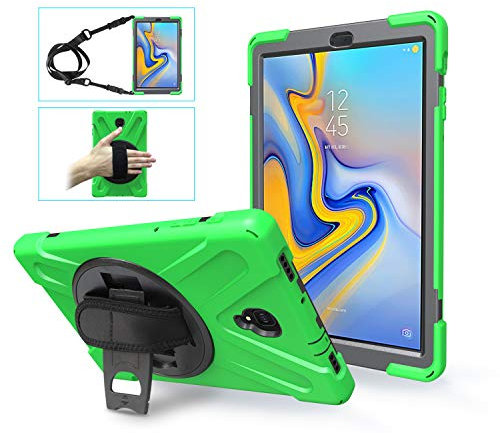 Juaupepo Custodia robusta per Samsung Galaxy Tab A 10,5 2018 (SM-T590/T595/T597), custodia ibrida portatile antiurto con maniglia girevole a 360°, tracolla (verde)