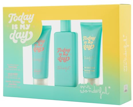 MR WONDERFUL - Today Is My Day Colonia + Crema Manos + Crema de Cuerpo Glow Edition Pack 3 Piezas 75ml, Estuche de Regalo Mujer, Eau de Toilette Femenina, Aroma Cítrico y Floral, Fragancia Duradera