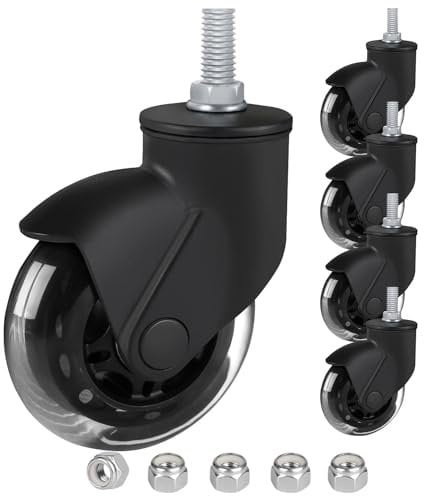 Toplimit 3 Office Chair Wheels Replacement with Threaded Stem 3/8-16x1 Heavy Duty Set of 5, Screw in Rubber Caster Wheels, Desk Chair Casters, Safe for Wood Floor, Tile and Carpets with Nuts