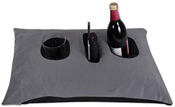 Relax ME Kissen Multifunktional Allzweckkissen -Tablett & Getränkebehälter- Tolles Geschenk Idee - Multifunktionskissen, Sofakissen, Kopfkissen, Dekokissen, Reisekissen - GrauSchwarz 40 x 60 cm -