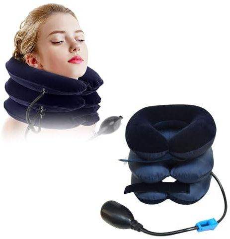 Cervical Neck Traction Device,Nackenstütze,Nackenmassagegerät,Hals Zugvorrichtung,Nackenbandage für Nackenschmerzen und Unterstützung,Aufblasbare verstellbare Device,Blau