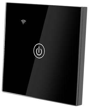 LTC - Smart-WiFi-Lichtschalter - Berührungssensorschalter - 1 Fach - Steuerung durch Smartphone, Smartwatch - Sprachsteuerung - Gehärtetes Glas - Intelligenter On/Off Schalter Smart Home - Schwarz