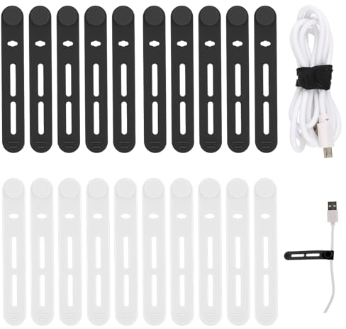 Molain Reusable Cable Ties, 20Pcs Adjustable Silicone Multifunctional Cable Straps Wire Organizer for Charging Cords Earphone Computer Wire Desk Cable Management Travel Accessories(Black+White)