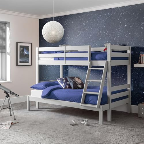 Julian Bowen Merlin Triple Sleeper, Bunk Bed, Grey - H151 x W138 x D202cm | Modern Kids Bed with Ladder, Small Double & Single, 120cm/4ft, Wooden Bunkbed, No Box Spring Needed