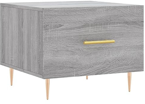 Homvdxl Kleiner Wohnzimmer Couchtisch, Kleiner Beistelltisch Nachttisch mit Schublade für Wartezimmer, Moderner Beistelltisch mit Metallbeinen, 50x50x40cm - Minimalistisch (Graue Eiche)