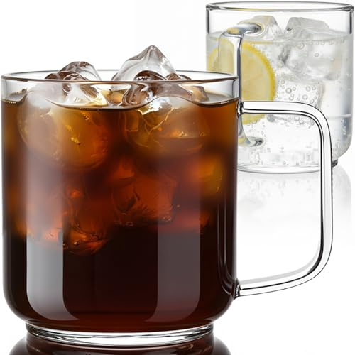 Aquach 22oz Large Clear Glass Coffee Mugs Set of 2 - Serve as General Drinking Glasses for Water, Coffee, Tea, and Juice