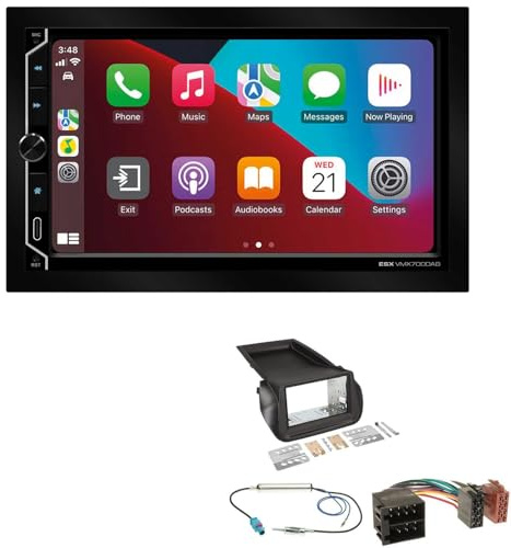 ESX VMX700DAB 2-DIN Autoradio kompatibel mit Wireless Apple CarPlay Android Auto Bluetooth DAB+ passend für Peugeot Bipper ab 2008 schwarz