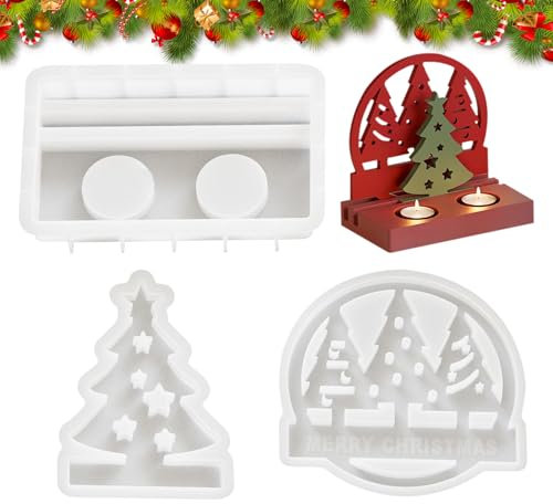 Resin Mould 3-Piece Set - Christmas Candle Holder, Tree Moulds, Silicone Mould, Epoxy Resin Moulds
