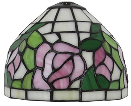 BOTOWI 8 Zoll breite Tiffany Lampenschirm Zubehör Ersatz nur Buntglas Rose Lampenschirme Vintage Rosa Orange Rot Blume Licht Abdeckung für Tischlampe Pendelleuchte Schreibtischleuchte,Pink 2