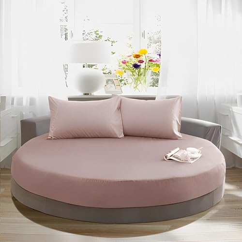 Highdi Rund Spannbettlaken Weiches Atmungsaktiver Mikrofaser Bettlaken, Baumwolle Matratzenschoner Tiefe Tasche für bis 25cm Matraze (240cm,Heller Kaffee)