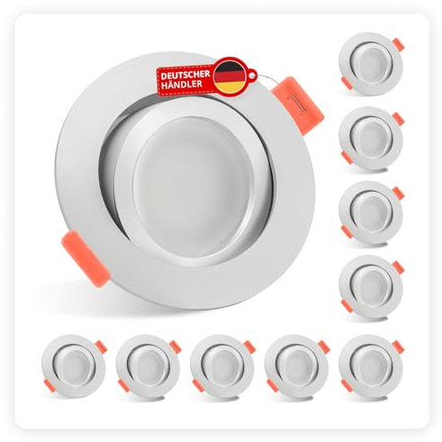 luxvenum LED Einbaustrahler 230V 7W - 10x dimmbare LED Deckenleuchte extra flach nur 25mm, 120° Abstrahlwinkel, 90 CRI Farbwiedergabe, Deckenspots für Flur, Wohnzimmer, Küche, Farbe Matt, 4000K