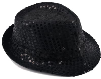 AWAVM Glitzer Hut Kinder Paillettenhut Schwarz Gold Rot Silber – Disco Jazz Hip Pop Partyhut für Kostüm Kinder, Karneval Fasching Halloween Mottoparty Kopfbedeckung Kostümzubehör Unisex (Schwarz)