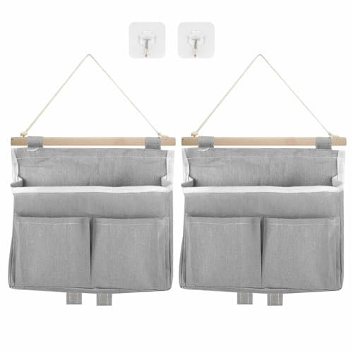 Moosono Hängeorganizer, Hohe Kapazität Hänge Organizer, Faltbares Leinen Hängeorganizer Bad, Wandorganizer Hängend mit 2 Haken, Hängeaufbewahrung mit 3 Fächer für Zuhause Wohnmobil Büro Schlafsaal