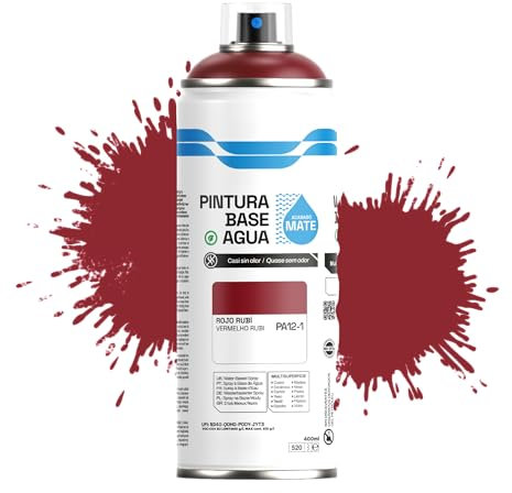 Etrexonline Pintura Spray Ecológica 400ml - Base Agua, Sin Olor - Para Muebles, Metal, Plástico y Madera - Colores Vivos y Permanentes, Cobertura Uniforme - Rojo Rubí, 1 unidad
