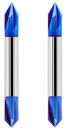 FOCSTOL Fraise à Chanfreiner V 60/90 Degrés - 2 pièces 6,35mm Tige 4-Flûte Mèche à Rainure en V pour Gravure CNC et Chanfreinage en Bois Contreplaqué Panneaux Particules MDF