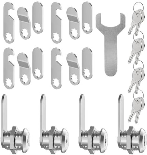 FOGAWA 4 ensembles de Serrure de Boîte aux Lettres Serrure de Sécurité 20mm avec 8 Clés et 16 plaques de verrouillage différentes, Universelle Serrure d'Armoire pour Tiroirs Classeurs Bureaux