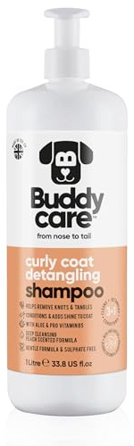 Curly Coat Detangling Dog Shampoo by Buddycare | Deep Cleansing Shampoo for Dogs | Peach Scented | With Aloe Vera and Pro Vitamin B5 (1L)