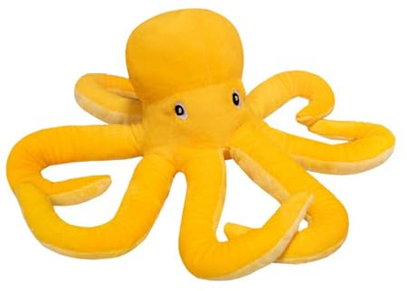 AQCQDQ Oktopus Kuscheltier, Wende Oktopus, Oktopus Plüsch Stofftier, Weich und Bequem Oktopus Kissen, zum Spielen und Kuscheln, Weiches Schmusetier für Mädchen, Jungen (50 cm,Gelb)