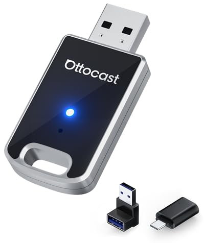 OTTOCAST Mini Adattatore Carplay Wireless, Ultima Versione 2025, 2 in 1 Converte CarPlay/Android Auto da cablato a wireless, Plug-&-Play, design compatto in metallo, riconnessione automatica