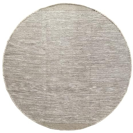 MY-RUG handgewebter Teppich rund 150 cm aus Wolle | weicher Wollteppich Wohnzimmer | handgemachter Vorleger-Teppich | flach gewebter Küchenvorleger | Wendeteppich aus Naturfaser | beige Creme grau