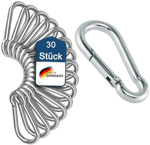 Karabinerhaken 4 x 40 mm Feuerwehrkarabiner | Stahl verzinkt Silber | Karabiner DIN 5299 | kleine Feuerwehr Karabinerhaken | 15 Stück