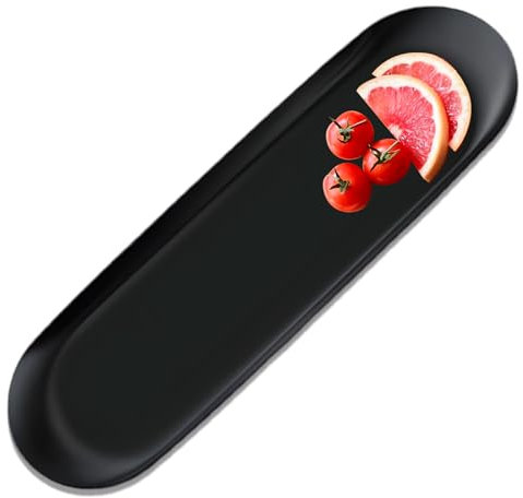 Edelstahl Deko Tablett Schwarz – Serviertablett klein aus Metall 30 x 9.5 cm – Modernes Tablett als Dekoschale für Deko Badezimmer Schmuck Kerzen Kosmetik & mehr (1 Stück)