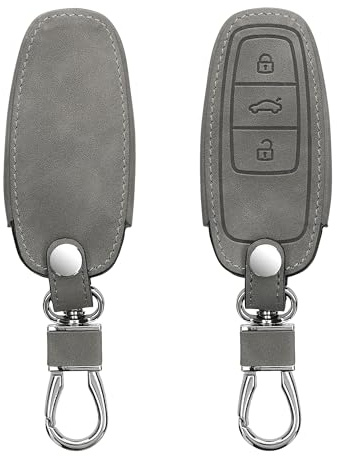 kwmobile Autoschlüssel Hülle kompatibel mit Audi A6 A7 A8 Q7 Q8 3-Tasten Autoschlüssel Keyless - Nubuklederoptik - Kunstleder Schutzhülle Schlüsselhülle Cover - Grau